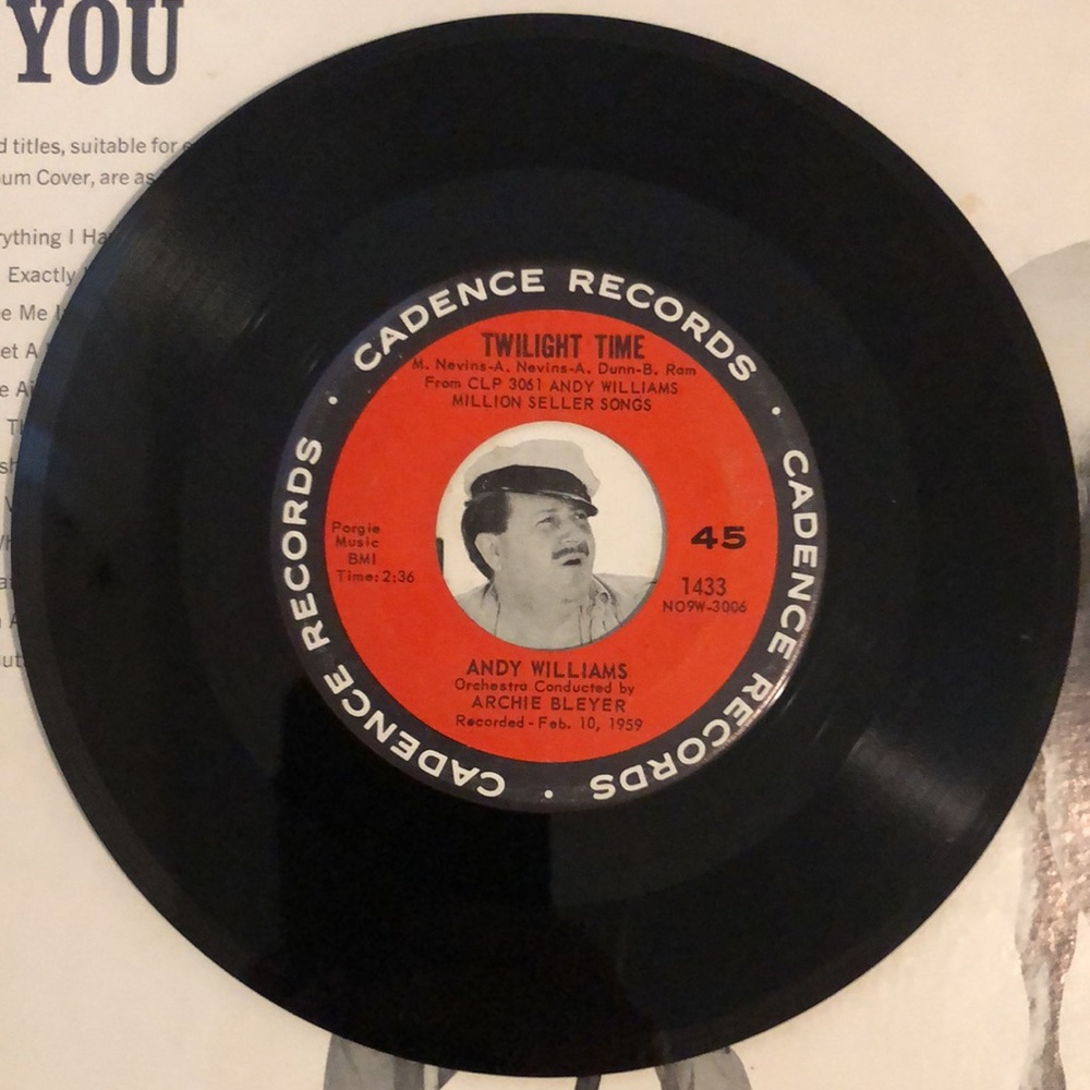Andy Williams Twilight Time/So Rare Vinyl 45 Record '62